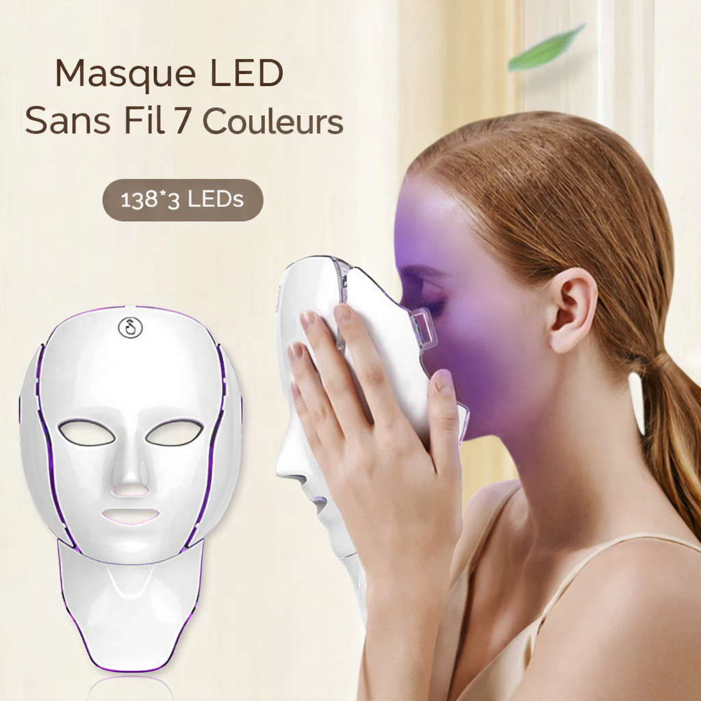 Masque LED Visage et Cou – 7 Lumières Thérapeutiques pour une Peau Plus Jeune et Lumineuse