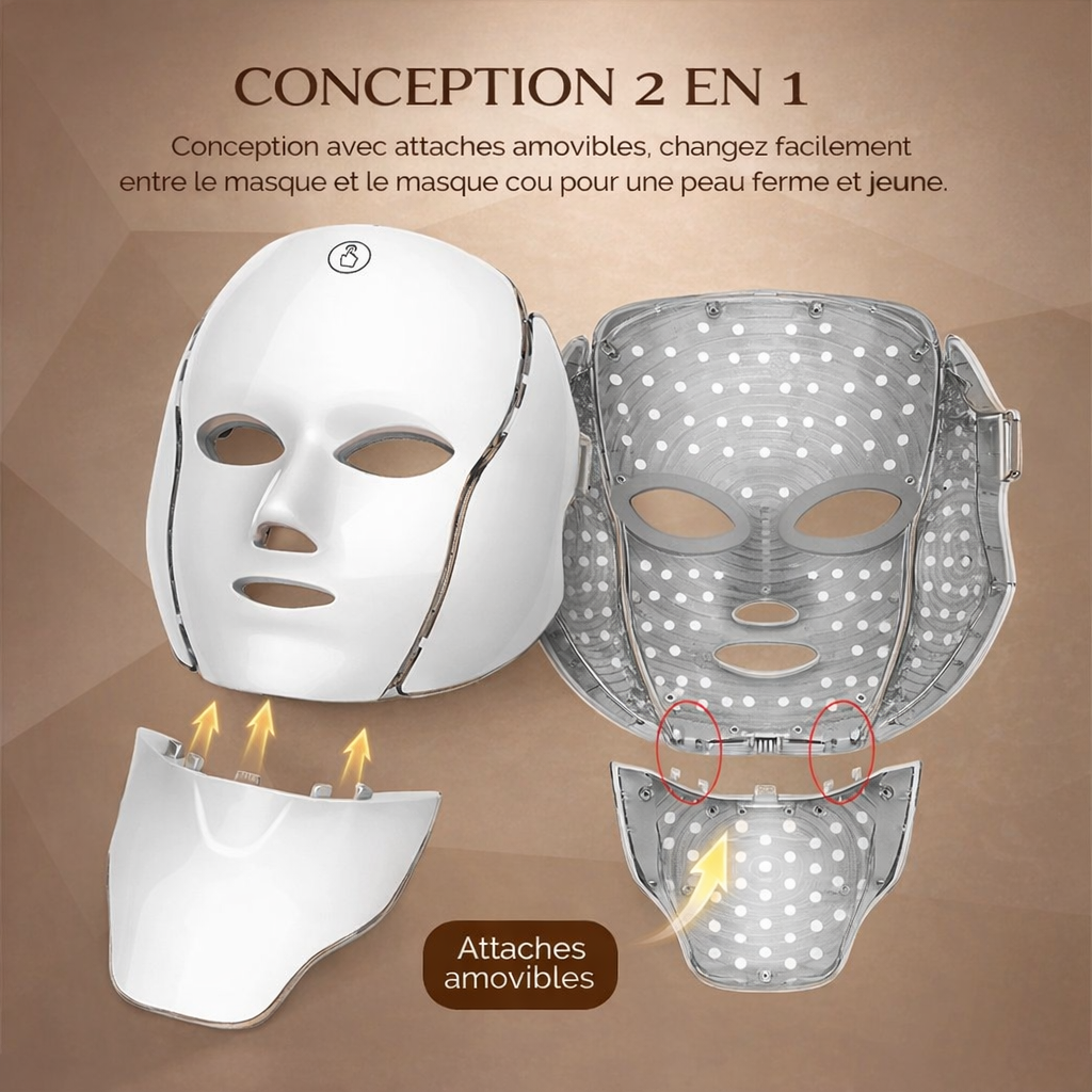 Masque LED Visage et Cou – 7 Lumières Thérapeutiques pour une Peau Plus Jeune et Lumineuse