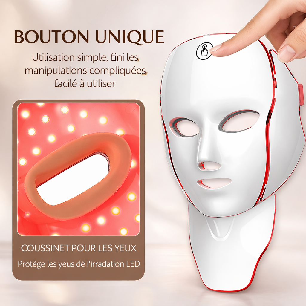 Masque LED Visage et Cou – 7 Lumières Thérapeutiques pour une Peau Plus Jeune et Lumineuse