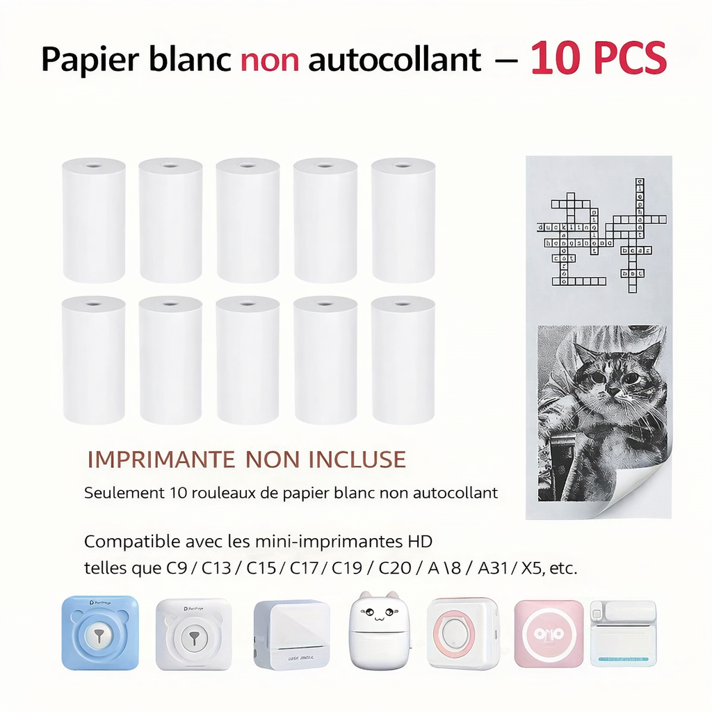 Papier thermique autocollant couleur 57 mm – Pour mini imprimante photo PeriPage, Paperang & Poooli